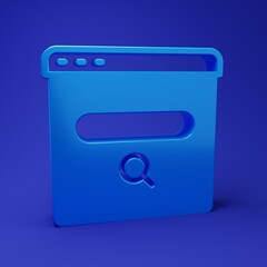 Wall Mural - blue search engine icon isolated on blue background. minimalism concept. 3d render illustration