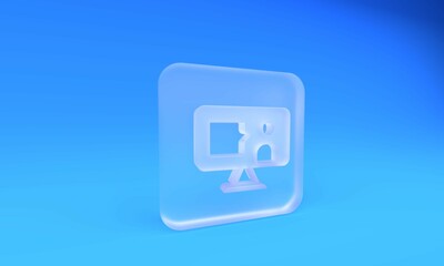 Wall Mural - frosted glass e-learning of different foreign languages icon isolated on blue background. square fro