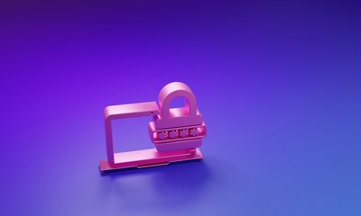 Wall Mural - pink laptop with password notification and lock icon isolated on purple-blue background. security, p