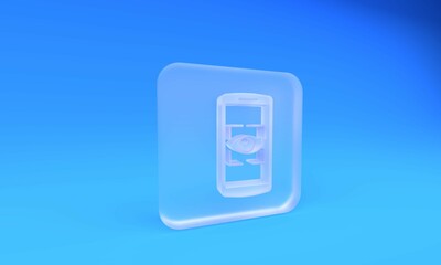 Wall Mural - frosted glass mobile phone and eye scan icon isolated on blue background. scanning eye. security che