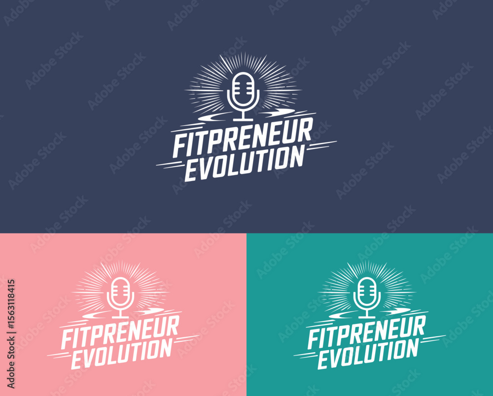 Fitpreneur Evolution podcast logo with microphone and radiating lines, perfect for fitness influencers, health coaches, and motivational media brands

