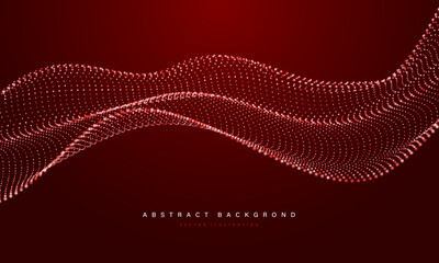 Wall Mural - abstract red mesh particles wave curve overlap technology network digital on black background vector