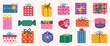 © TWINS DESIGN STUDIO - Christmas gift box vector. Collection of hand drawn gift box in different shapes and color, ribbon, bow, packaging. Happy Holiday Design for sticker, poster, invitation, greeting.
