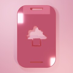 Wall Mural - pink cloud technology data transfer and storage icon isolated on pink background. minimalism concept