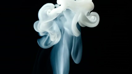 Wall Mural - abstract smoke art: ethereal white and blue swirls against black background