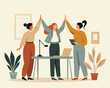 © Westend61 - Illustration of a team celebrating success with high fives in an office setting