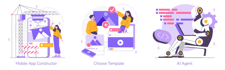 Mobile App Vector Illustration with AI and Templates