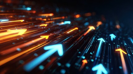Wall Mural - creative glowing digital arrows background. media and web concept. 3d rendering , no logos, no brand