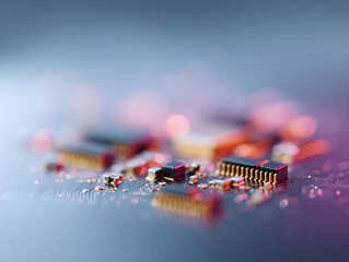 Wall Mural - abstract image of a circuit board with microchips and glowing lights, symbolizing technology, innova