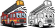 © Muhammad - Fire truck coloring page for kids printable cartoon firetruck illustration image