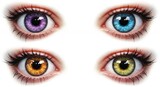 Four eyes with different colored contact lenses