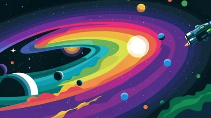 Wall Mural - Spaceship Flying Through Colorful Galaxy Animation
