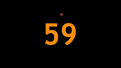 Circle countdown timer one minute animation from 60 to 0 second animation on black background.