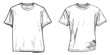 © aiVECTOR - A basic t-shirt is depicted in a simple outline drawing, ideal for use in design templates or as part of apparel illustrations, offering a clean and minimalist representation