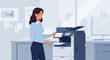 © maxi - Woman Using Printer, Scanner, or Copier – Office Technology and Workplace Equipment Illustration