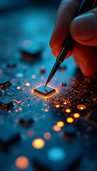 precision hand microscopic chip crafting detail illuminating future with innovation