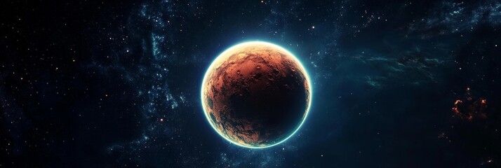 Wall Mural - a stunning view of mars in a cosmic galaxy background, exploring the mysteries of the universe.