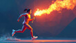 © Pete - Dynamic illustration of Olympic Torch Runner. Female athlete runs carrying torch with fire, speed, victory, determination. Graphic art in geometric abstract style, dynamic composition, vibrant