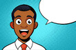© MDJAHIDUL - Excited black man talking with speech bubble pop art vector illustration