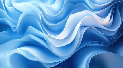 Wall Mural - Abstract blue waves, digital art, flowing fabric texture, light background, website banner