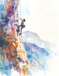 © Threephet - Watercolor style illustration of Rock Climbing, soft pastel tones and watercolor textures.