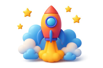 Wall Mural - rocket launch adventure illustration with stars and clouds in simple composition for design