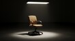 © abu - Worn office chair sits alone under a single bright light in a dark room, evoking feelings of loneliness and abandonment.