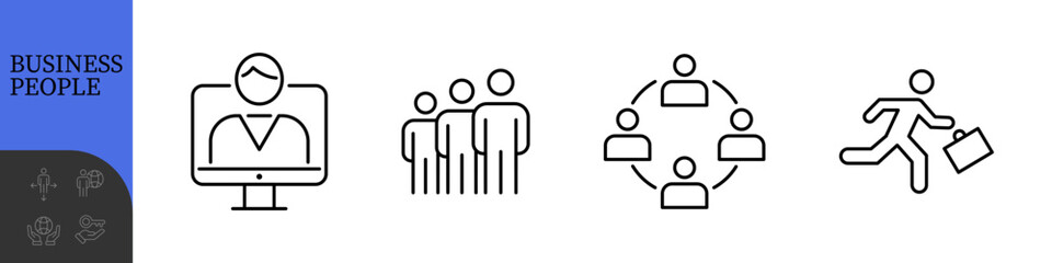 Business People Line Editable Icons set. Vector illustration in modern thin line style of business related icons: research, meeting, business communication, male and female avatars, team structure