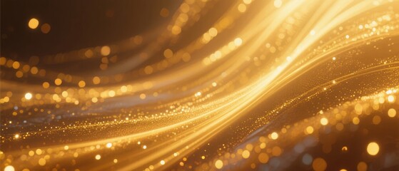 Wall Mural - Golden Sparkling Waves with Bokeh Effect
