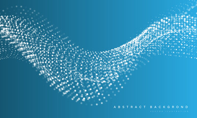 Wall Mural - abstract white mesh particles wave curve overlap technology network digital on blue background vecto