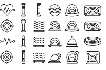 Wall Mural - set of abstract icons representing sound waves, energy, and devices.