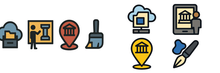 Wall Mural - various icons representing digital tools and resources for creative project management