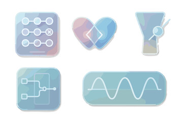 Wall Mural - digital icons representing technology, health, and data visualization in soft colors