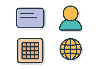 Wall Mural - icons representing user profile, grid layout, and global connection designed in a minimal style on a