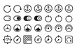 © Halina Berah - Dark monochrome icon set with anchors, toggles, dials, and arrows