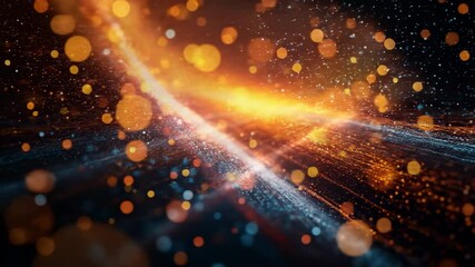 Wall Mural - Luminous golden and blue cosmic streams with bokeh on black background