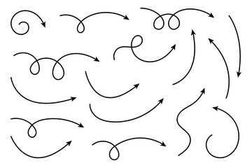 Wall Mural - Curved Arrows and Twisted Hand Drawn Arrows. Collection of Doodle Arrows.