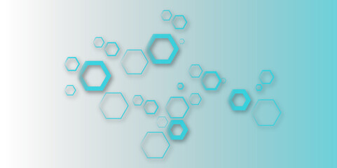 Wall Mural - Abstract pastel hexagon pattern on white background with soft blue gradient. Modern geometric design with 3D shadow effect, ideal for tech, medical, or futuristic-themed presentations.