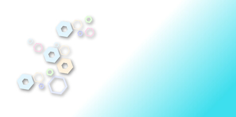 Wall Mural - Abstract pastel hexagon pattern on white background with soft blue gradient. Modern geometric design with 3D shadow effect, ideal for tech, medical, or futuristic-themed presentations.