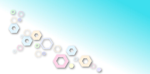 Wall Mural - Abstract pastel hexagon pattern on white background with soft blue gradient. Modern geometric design with 3D shadow effect, ideal for tech, medical, or futuristic-themed presentations.