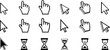 © Haider - Pixel arrow and pointer hand icon set representing computer interface click elements in flat digital pixel art