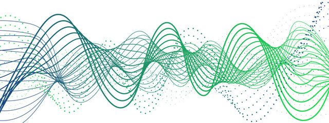 Wall Mural - abstract dynamic and flowing background with soft turquoise-green waveforms and dotted halftone elem
