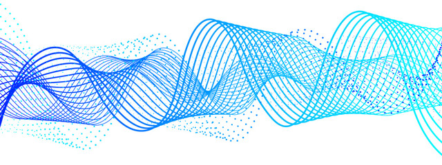 Wall Mural - abstract dynamic and flowing background with soft turquoise-green waveforms and dotted halftone elem