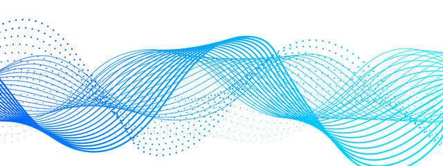 Wall Mural - abstract dynamic and flowing background with soft turquoise-green waveforms and dotted halftone elem