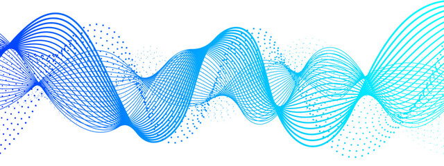 Wall Mural - abstract dynamic and flowing background with soft turquoise-green waveforms and dotted halftone elem