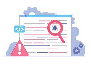 Wall Mural - bug testing concept. software quality assurance with coding issues debugging with ai. code review au
