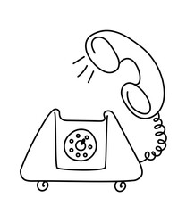 Naklejka na meble retro phone.  Hand drawn line drawing for connection concept.Vector doodle illustration