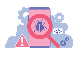 Wall Mural - smartphone screen with bug report symbol indicating issue reporting