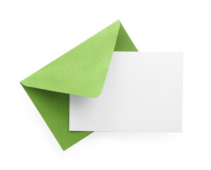 Wall Mural - Blank invitation card and envelope isolated on white, top view. Space for design