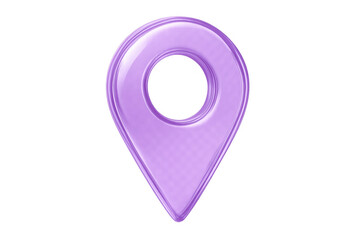 Location pin icon with purple glossy finish, isolated on transparent background, perfect for digital mapping and navigation projects
